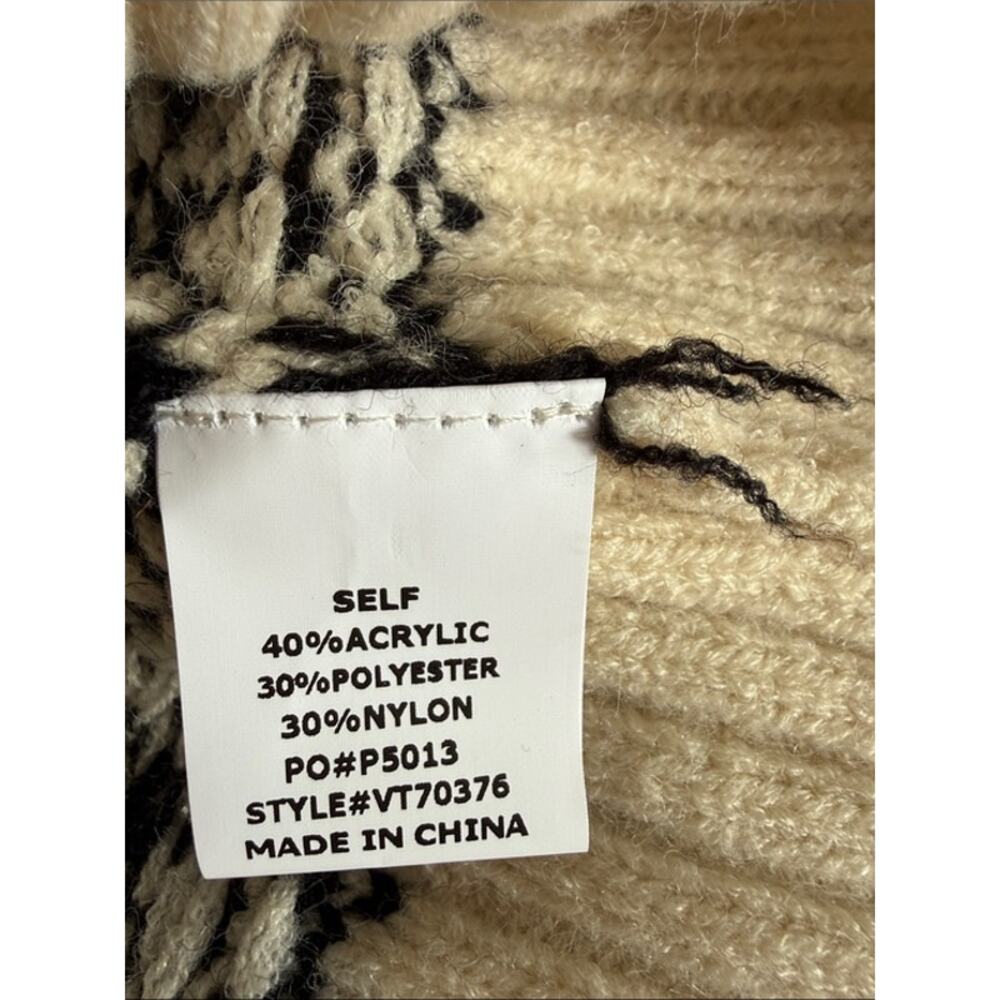 Vine & Love Women's Cream Black Nordic Sweater Cable Knit Crew Neck sz Large - Picture 4 of 6